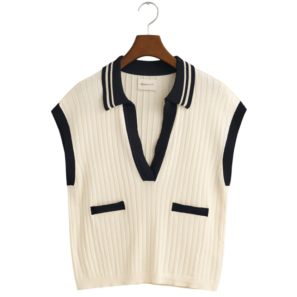 Gant Ribbed Knit Sleeveless Polo Sweater